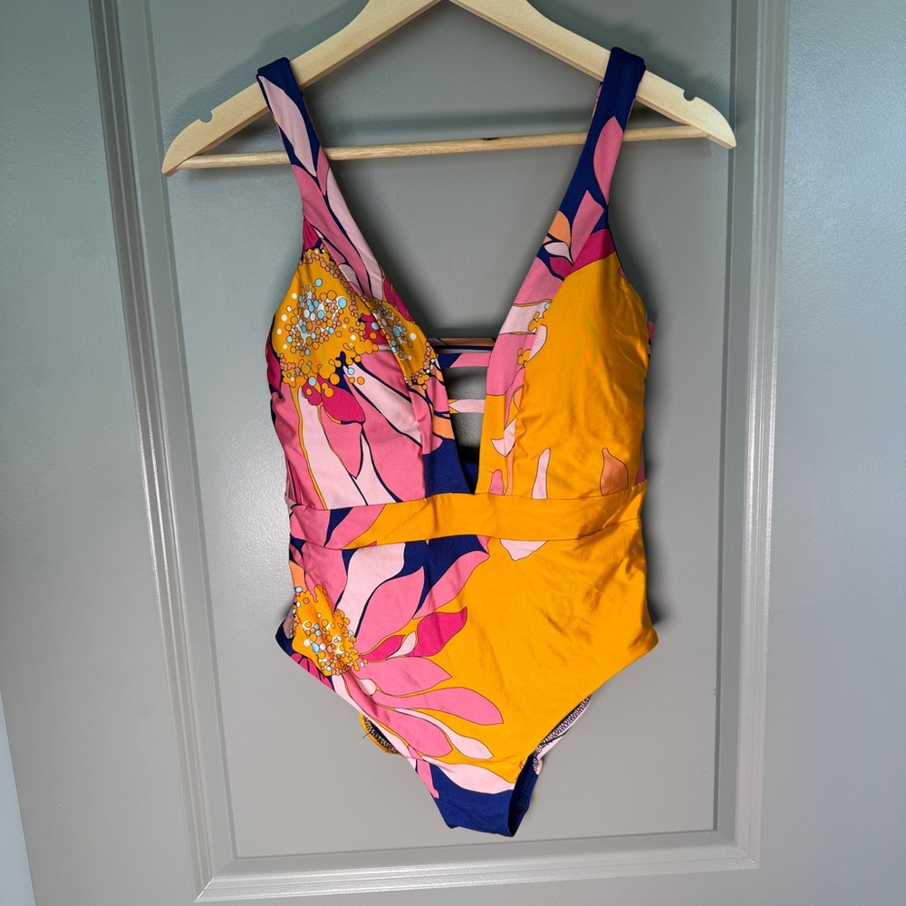 Trina Turk One-Piece Swimsuit | Bold Retro Floral | Size 10